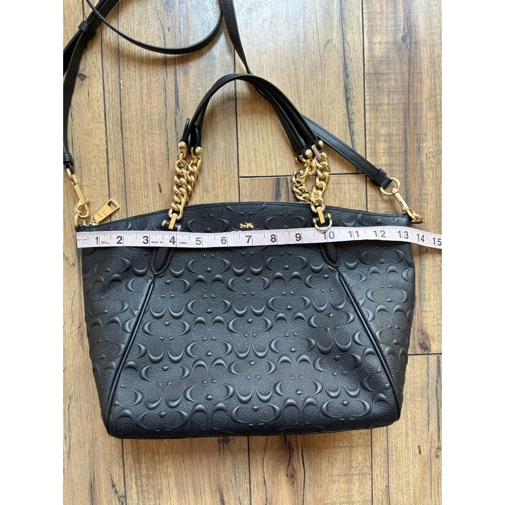 Coach Black Embossed Signature Leather Small Kelsey Satchel Gold Chain Detail - Picture 4 of 14